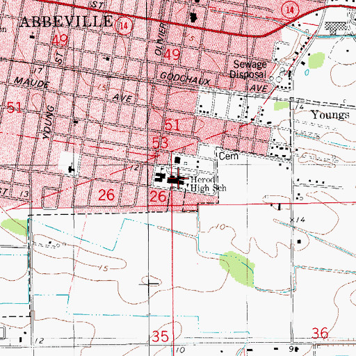 Topographic Map of Herod High School, LA