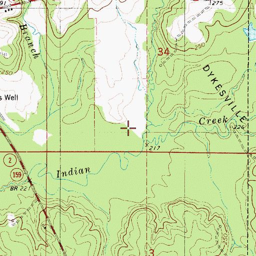 Topographic Map of Hicks Branch, LA