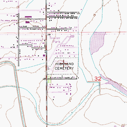 Topographic Map of Highland Cemetery, LA