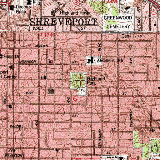 Topographic Map of Highland Park, LA