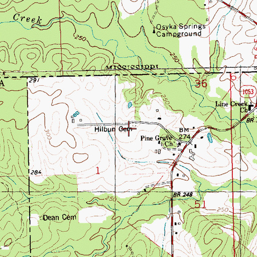 Topographic Map of Hilbun Cemetery, LA