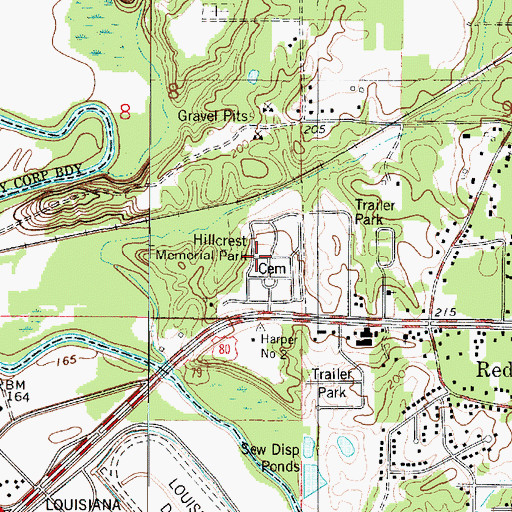 Topographic Map of Hillcrest Memorial Park, LA
