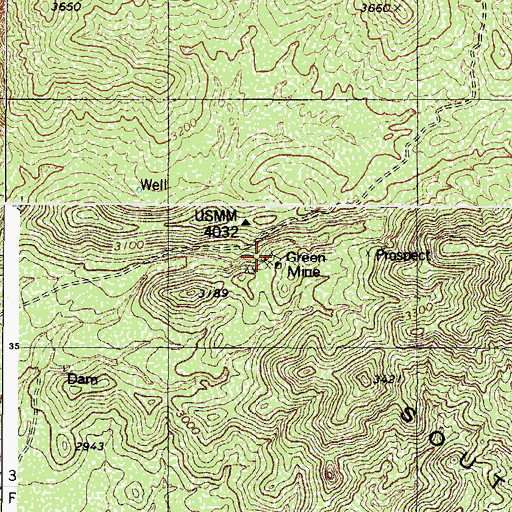 Topographic Map of Green Mine, AZ