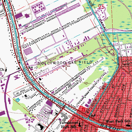 Topographic Map of Hollywood Gas Field, LA