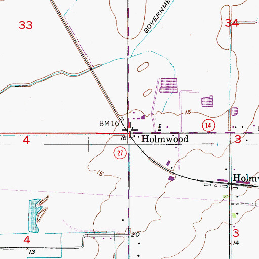 Topographic Map of Holmwood, LA