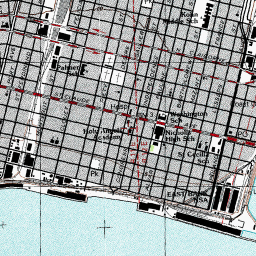 Topographic Map of Holy Angels Academy, LA