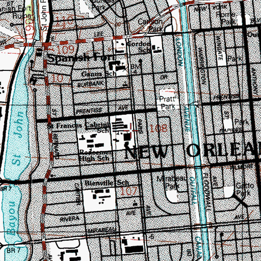 Topographic Map of Holy Cross School, LA