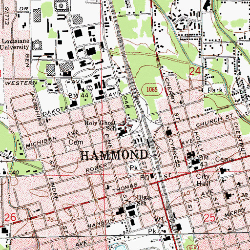Topographic Map of Holy Ghost Catholic School, LA