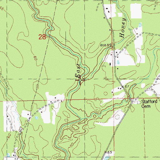Topographic Map of Honey Branch, LA