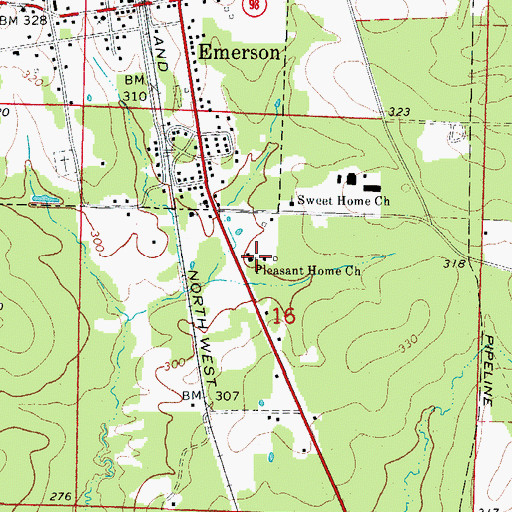 Topographic Map of Pleasant Home Church, AR