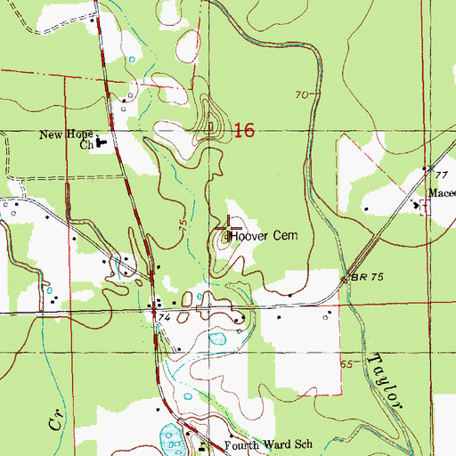 Topographic Map of Hoover Cemetery, LA