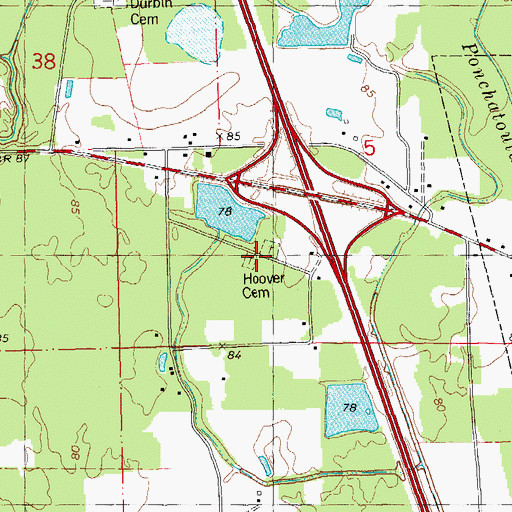 Topographic Map of Hoover Cemetery, LA