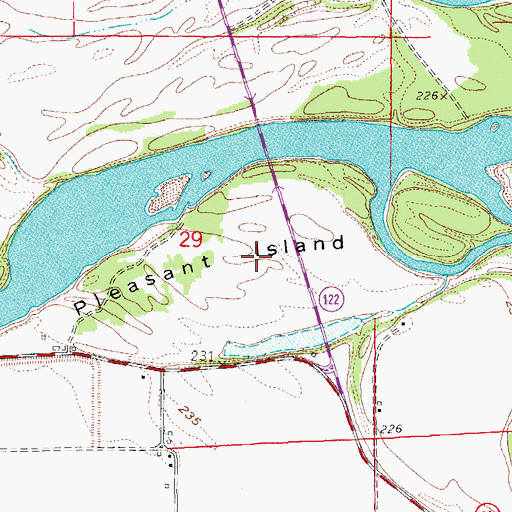 Topographic Map of Pleasant Island, AR
