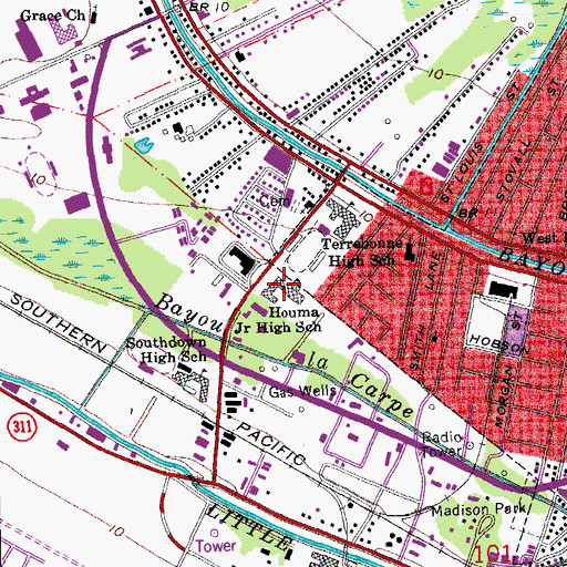 Topographic Map of Houma Junior High School, LA