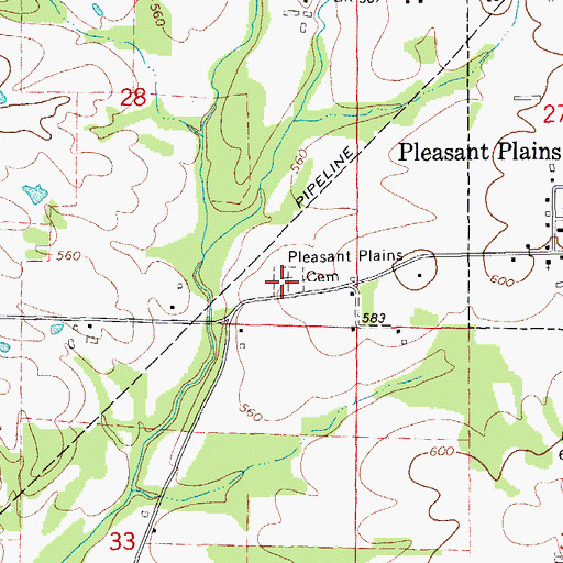 Topographic Map of Pleasant Plains Cemetery, AR