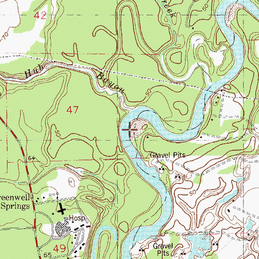 Topographic Map of Hub Bayou, LA