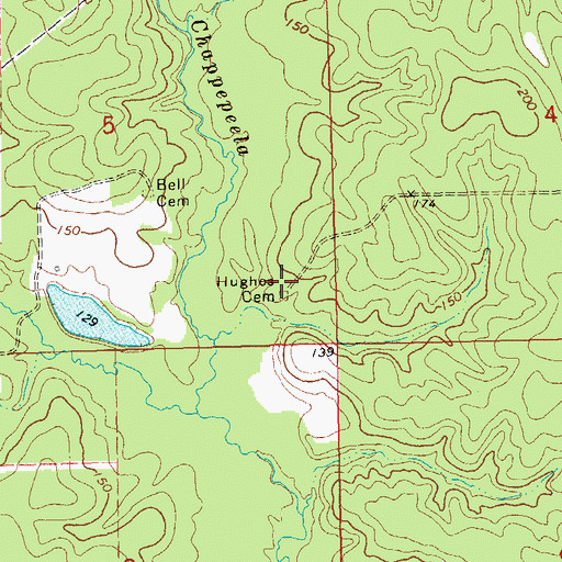 Topographic Map of Hughes Cemetery, LA