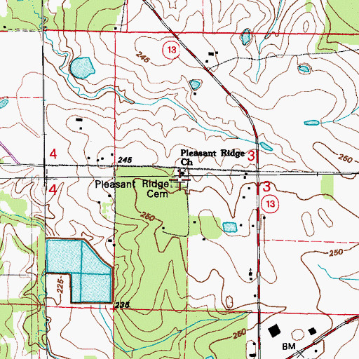 Topographic Map of Pleasant Ridge Cemetery, AR