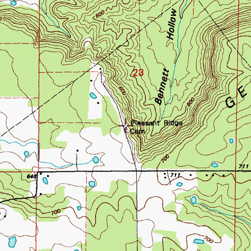 Topographic Map of Pleasant Ridge Cemetery, AR