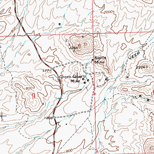 Topographic Map of Green Quartz Mine, AZ