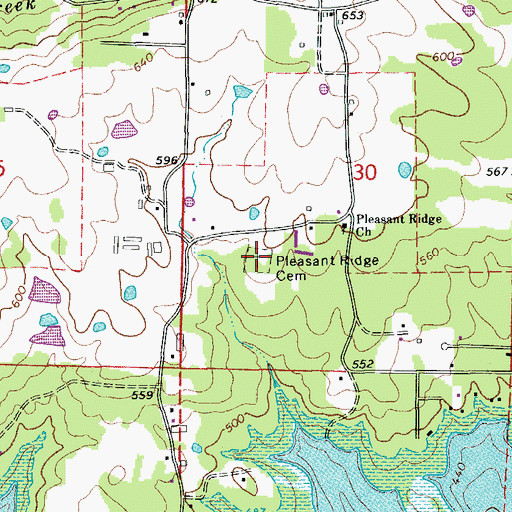 Topographic Map of Pleasant Ridge Cemetery, AR