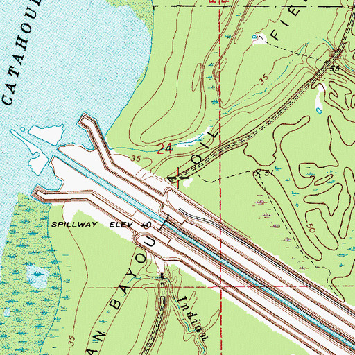 Topographic Map of Indian Bayou Oil Field, LA