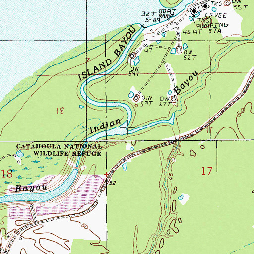 Topographic Map of Island Bayou, LA