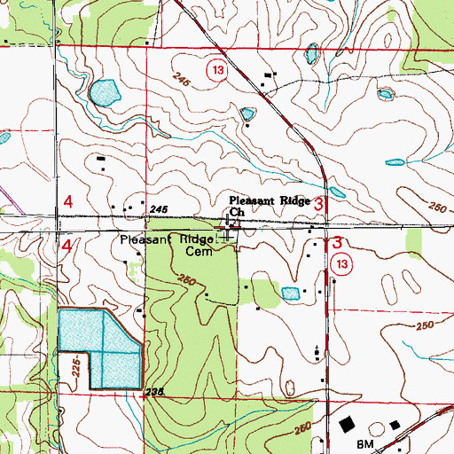 Topographic Map of Pleasant Ridge Church, AR
