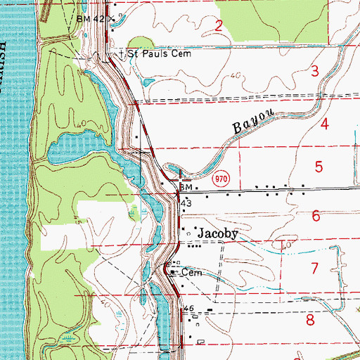 Topographic Map of Jacoby, LA