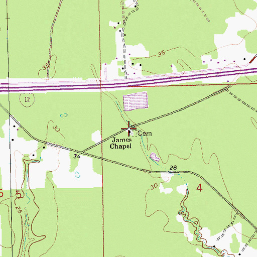 Topographic Map of James Chapel, LA