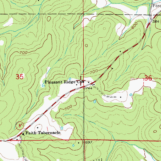 Topographic Map of Pleasant Ridge Church, AR