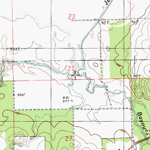 Topographic Map of Jelks Bayou, LA