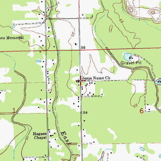 Topographic Map of Jesus Name Church, LA