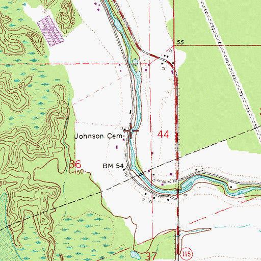 Topographic Map of Johnson Cemetery, LA