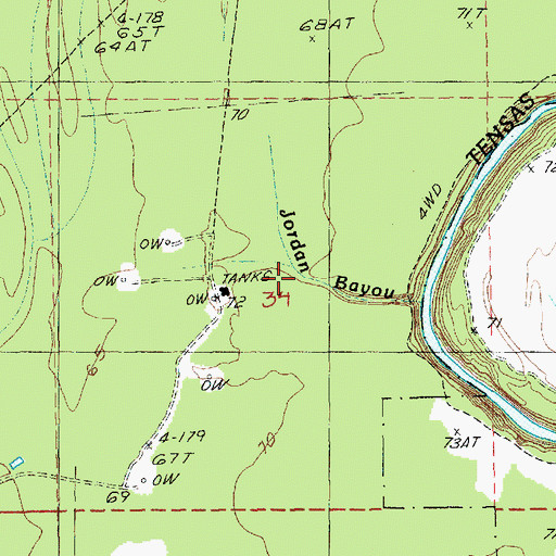 Topographic Map of Jordan Bayou, LA