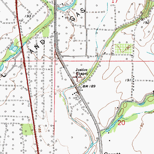 Topographic Map of Justice Chapel, LA