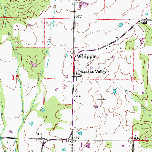 Topographic Map of Pleasant Valley Church, AR