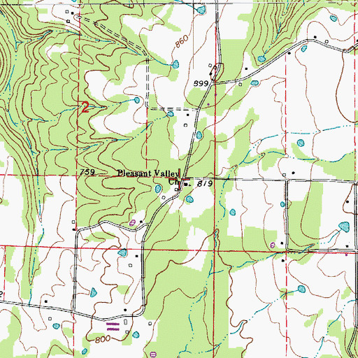 Topographic Map of Pleasant Valley Church, AR