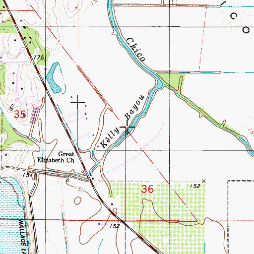 Topographic Map of Kelly Bayou, LA