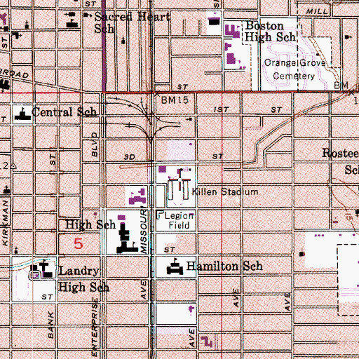 Topographic Map of Killen Stadium, LA