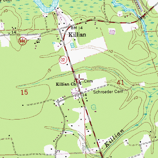 Topographic Map of Killian Church, LA