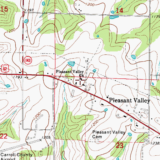 Topographic Map of Pleasant Valley Church, AR