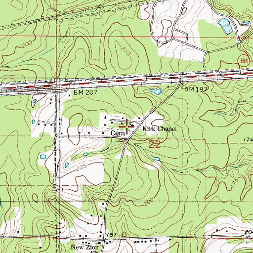 Topographic Map of Kirk Chapel, LA