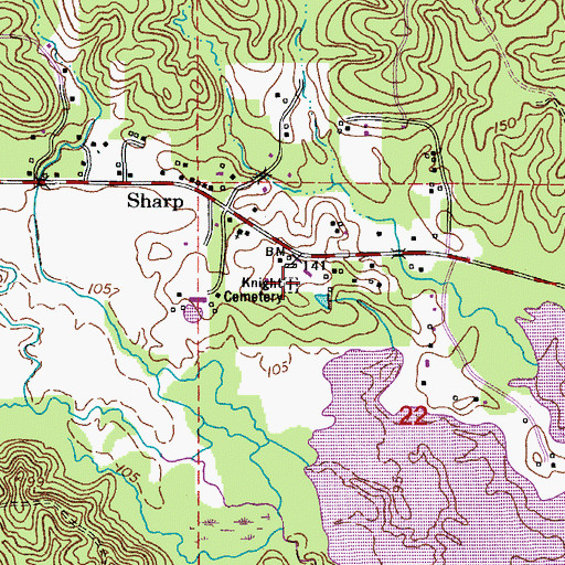 Topographic Map of Knight Cemetery, LA