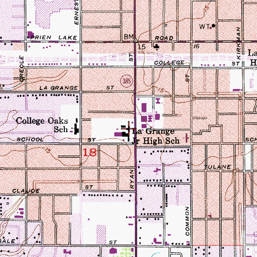 Topographic Map of La Grange Junior High School, LA