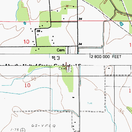 Topographic Map of LaBleu Cemetery, LA