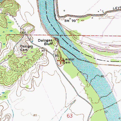 Topographic Map of Lacour Cemetery, LA