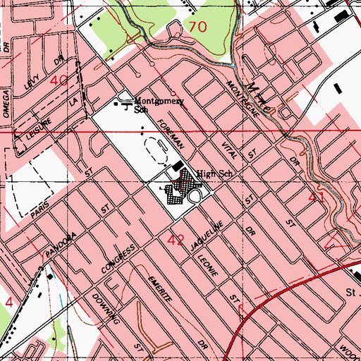 Topographic Map of Lafayette High School, LA