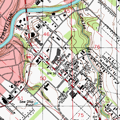 Topographic Map of Lafayette Memorial Park Cemetery, LA