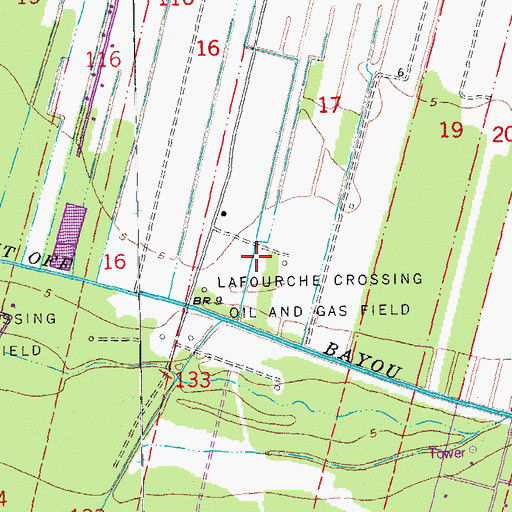 Topographic Map of Lafourche Crossing Oil and Gas Field, LA